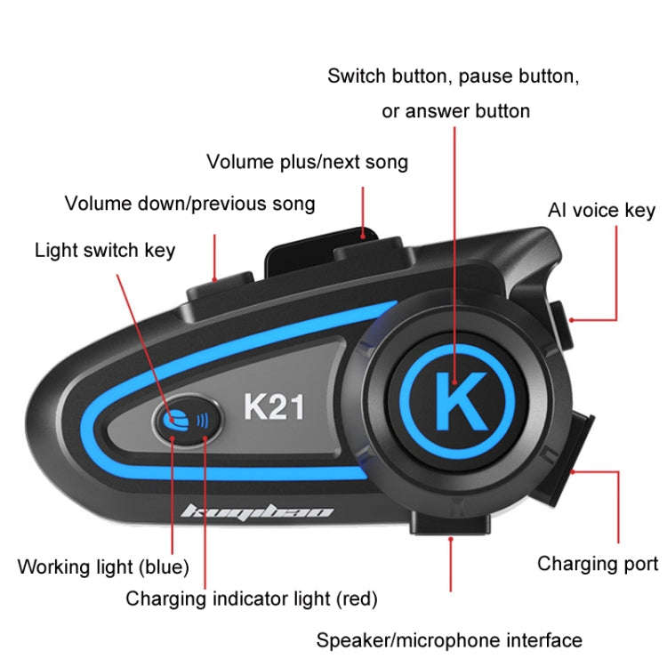 KUQIBAO Motorcycle Helmet Long-lasting Waterproof Bluetooth-compatible Headset with Light(Hard Mi...