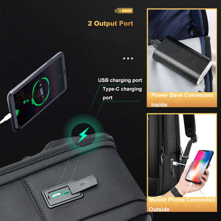 Bopai 61-51011 Large-Capacity Waterproof Business Laptop Backpack With USB+Type-C Port(Black)