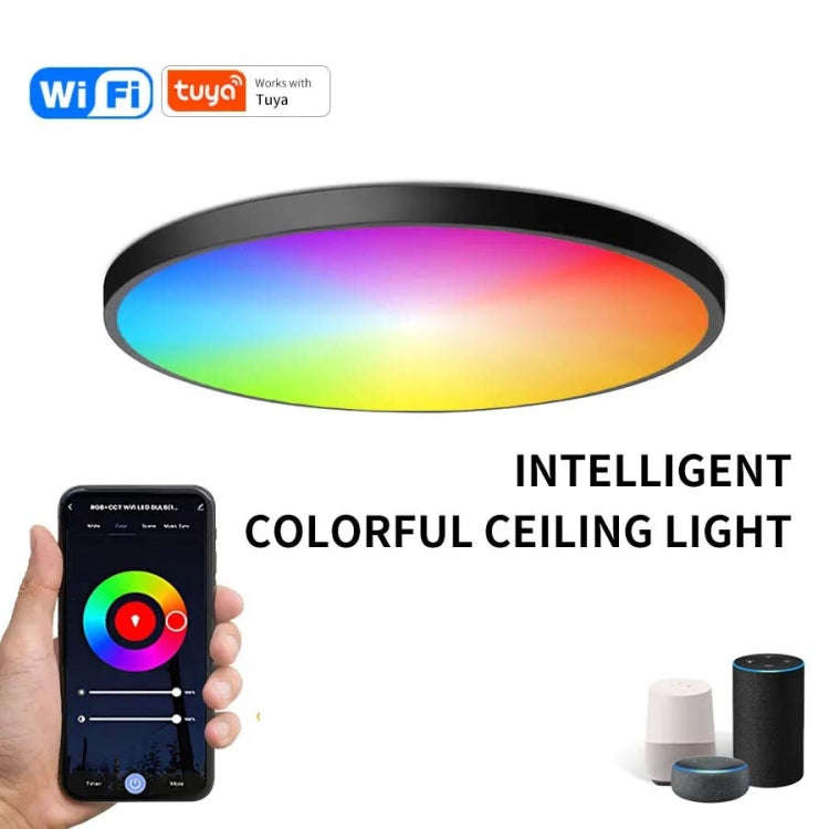 24W 30cm RGBCW Full Color Smart WiFi Tuya Ceiling Light with Remote Control (Black)