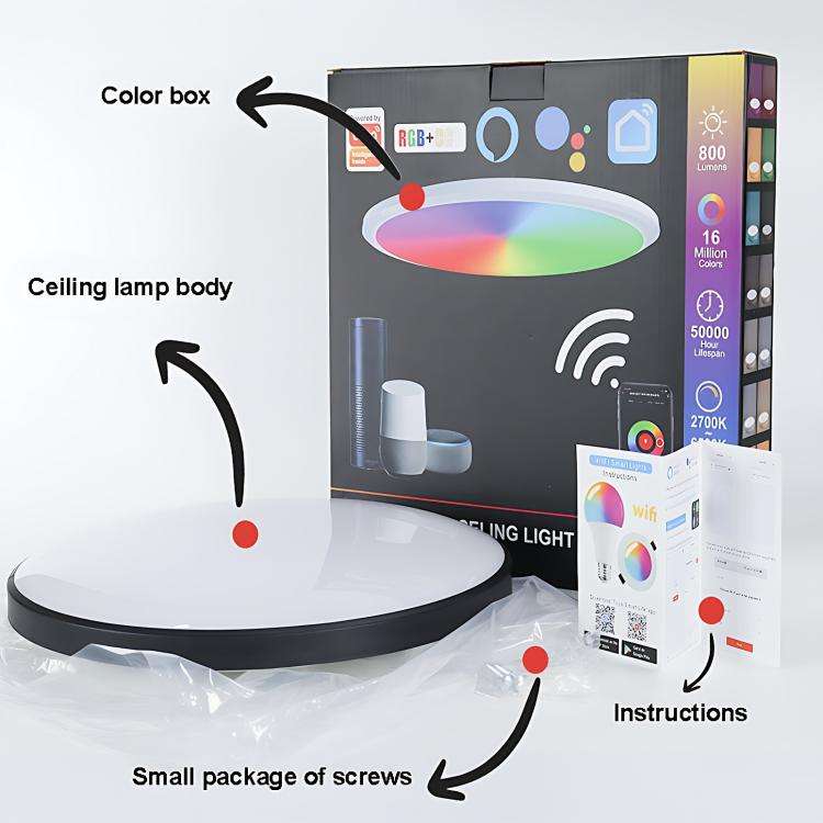 24W 30cm RGBCW Full Color Smart WiFi Tuya Ceiling Light with Remote Control (White)