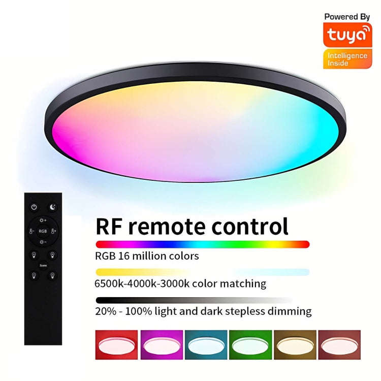 24W 30cm RGBCW Full Color Smart WiFi Tuya Ceiling Light with Remote Control (Black)