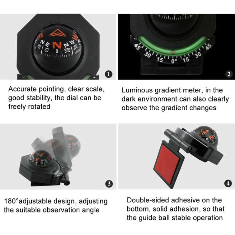 2 In 1 Car Compass With Slope Gauge Foldable High Precision Guide Ball(English Version)