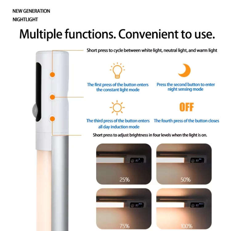 Rechargeable Under Cabinet LED Motion Sensor Night Light with Digital Display 1200mAH(Silver)