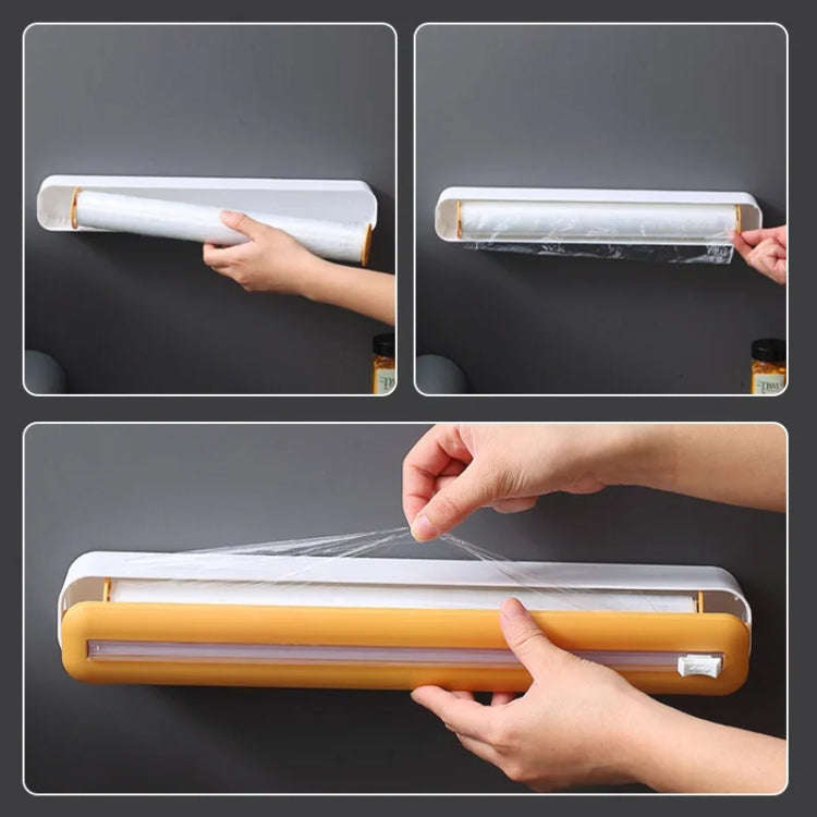 Cling Film Cutter Adjustable Storage Cutting Box, Color: Black White