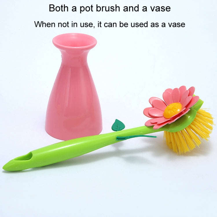 Flower Shaped Long Handle Pot Brush Kitchen Dishes Brush Sink Stove Cleaning Tool(Green)