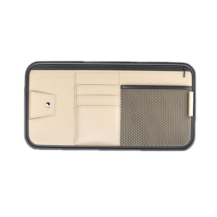 Car Sun Visor Card Glasses Holder Zipper Storage Bag(Beige)