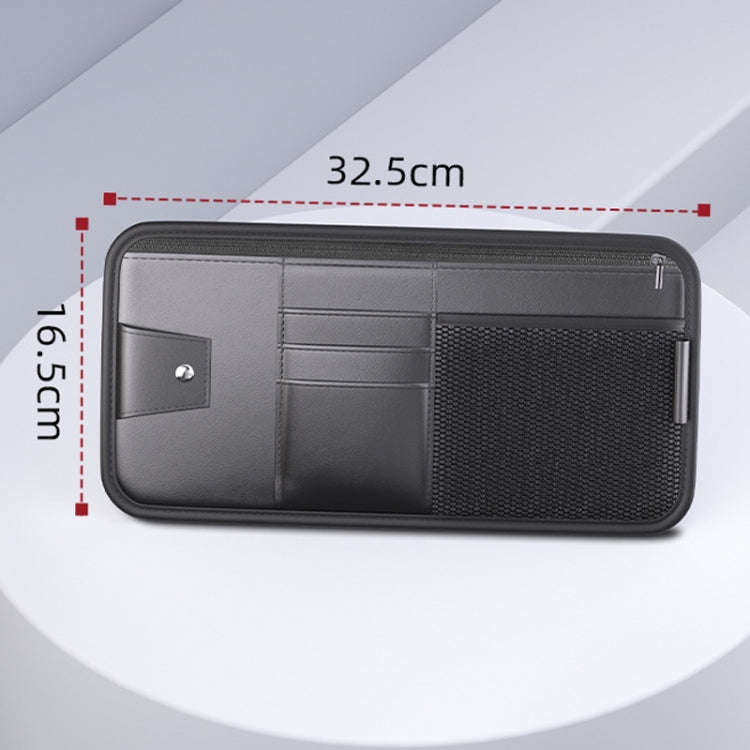 Car Sun Visor Card Glasses Holder Zipper Storage Bag(Brown)