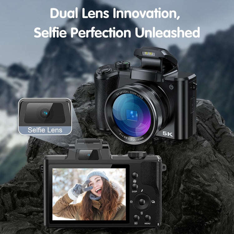 DC206X 5K/30FPS 3.2-Inch 5X Optical Zoom Front And Rear Dual-Camera HD Digital Camera(US Plug)