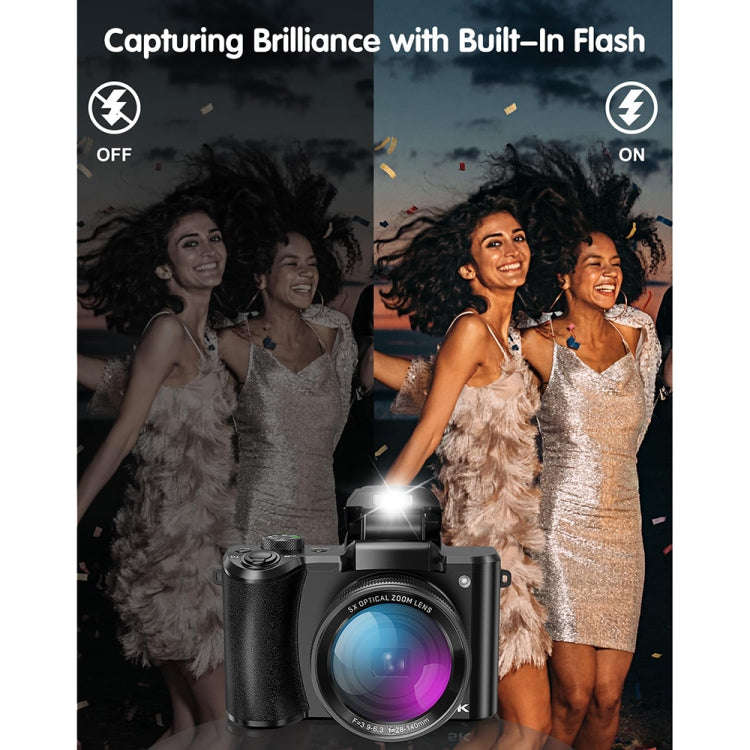 DC206X 5K/30FPS 3.2-Inch 5X Optical Zoom Front And Rear Dual-Camera HD Digital Camera(US Plug)
