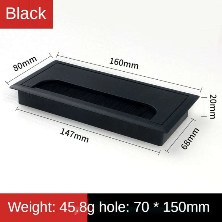 ABS Table Rectangle Wire Hole Cover Outlet Port With Brush PC Desk Cable Organizer, Size: 80x160m...