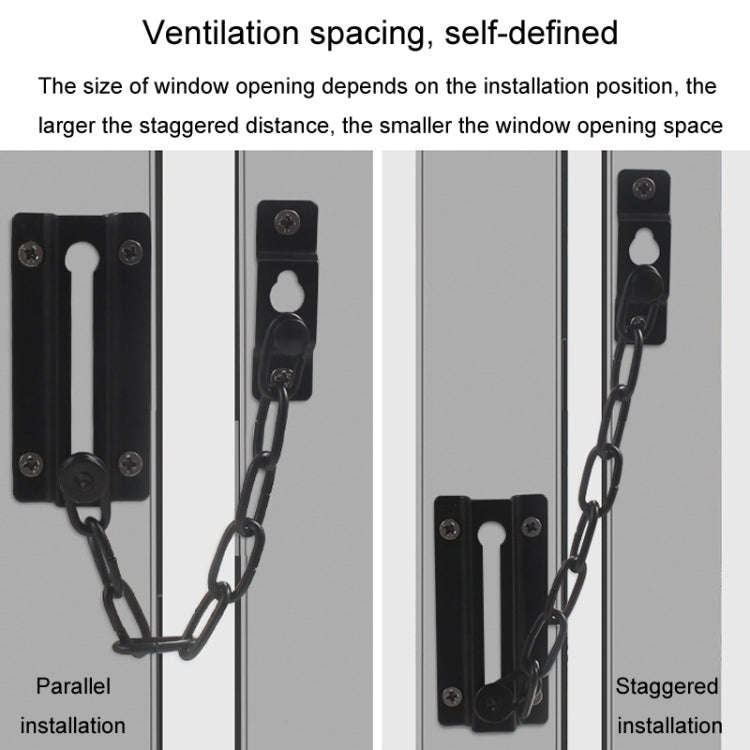 Security Door Chain Anti-theft Home Door Bolt Latch Window Chain Lock, Style: Square Black