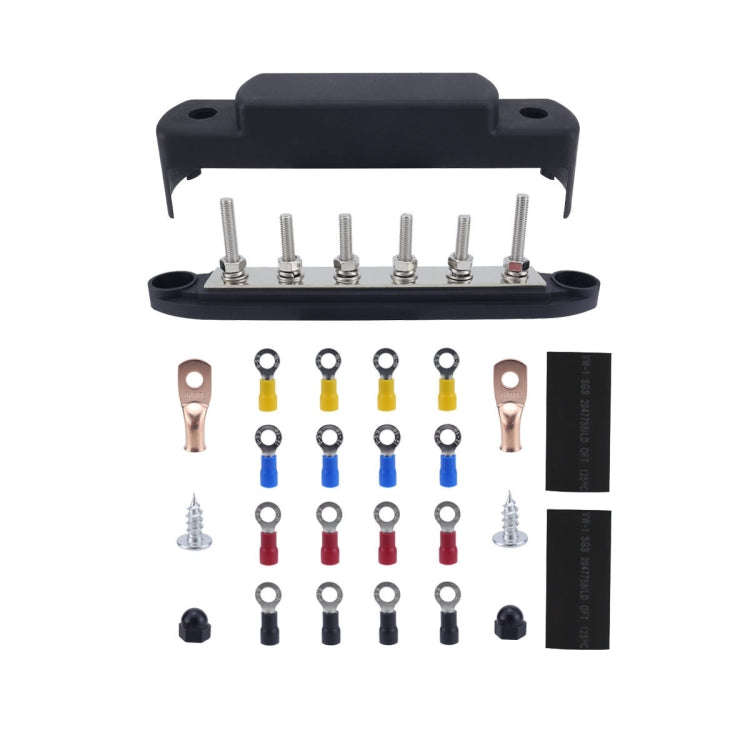 M6 RV Yacht High Current 6-column 250A Base Busbar, Color: Black with Accessories