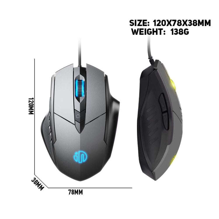 Inphic PW1H Wired Silent Illuminated Computer Gaming 6-Button Mouse(Gray)
