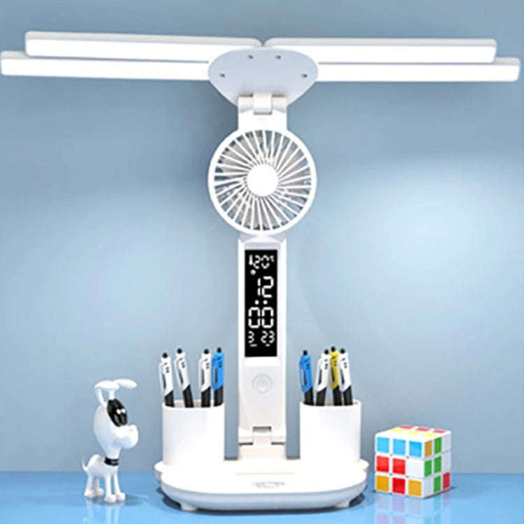 4-head Desk Lamp Foldable Reading Lamp 3-gear Color Adjustment, Spec: Plug-in Clock Model