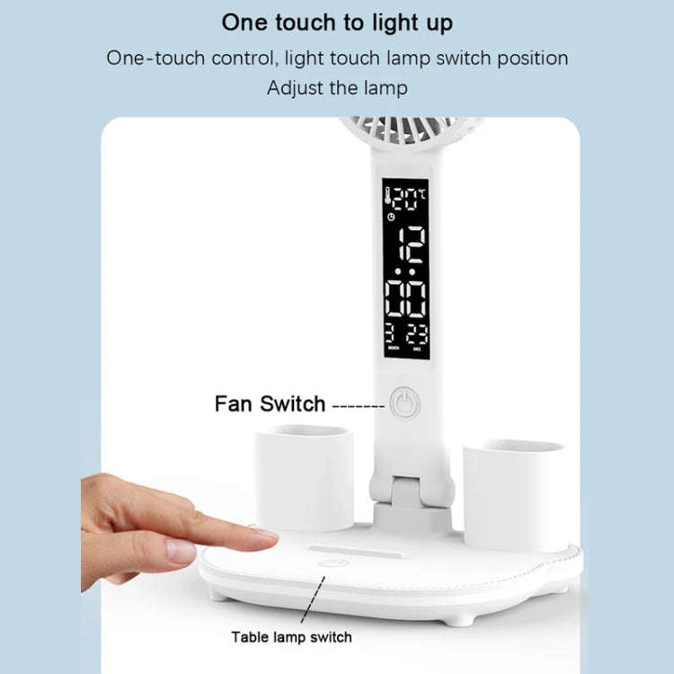 4-head Desk Lamp Foldable Reading Lamp 3-gear Color Adjustment, Spec: Plug-in Fan Clock Model