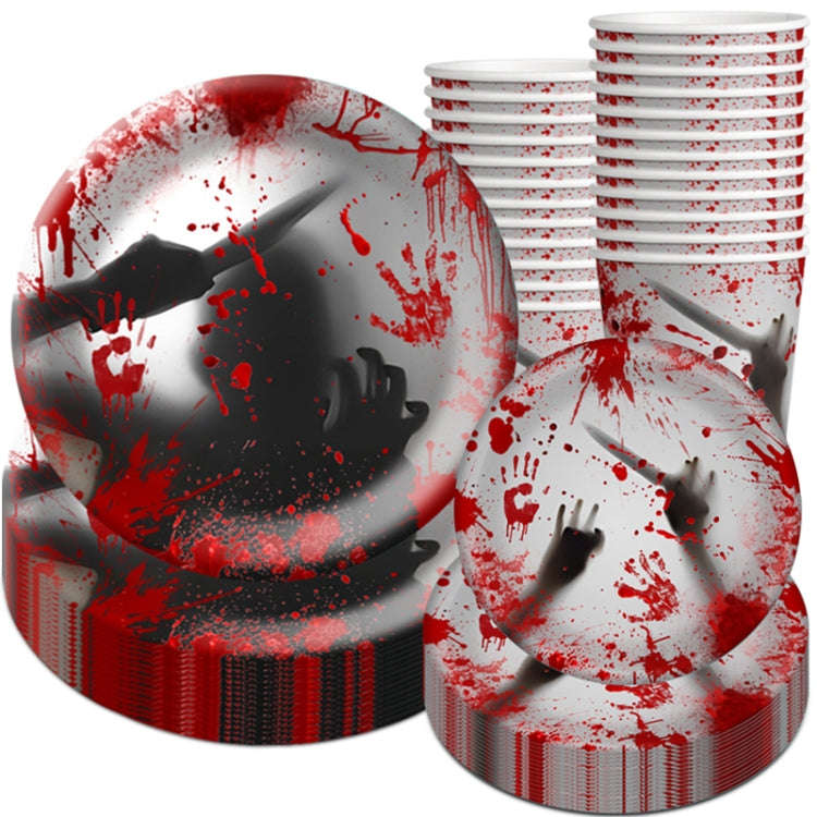 10pcs Halloween Disposable Blood Handprint Tableware Horror Party Decoration, Style: 9 inch Paper...
