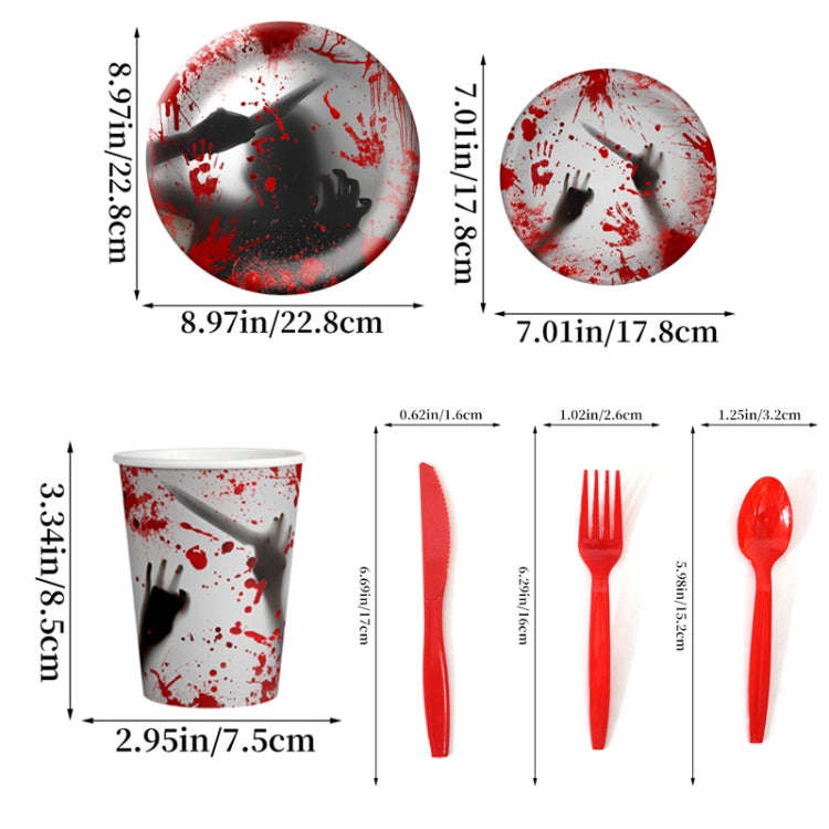 10pcs Halloween Disposable Blood Handprint Tableware Horror Party Decoration, Style: 9 inch Paper...
