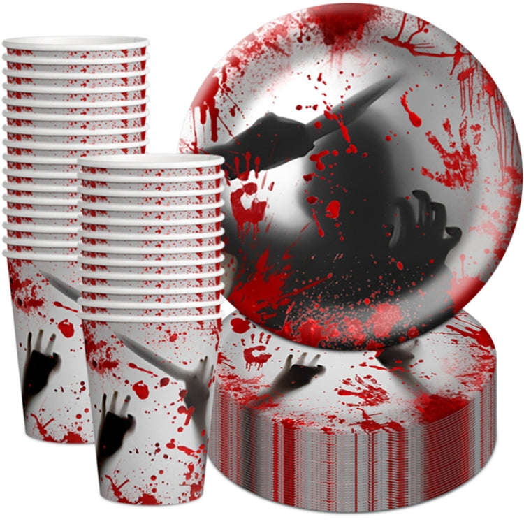 10pcs Halloween Disposable Blood Handprint Tableware Horror Party Decoration, Style: 9 inch Paper...