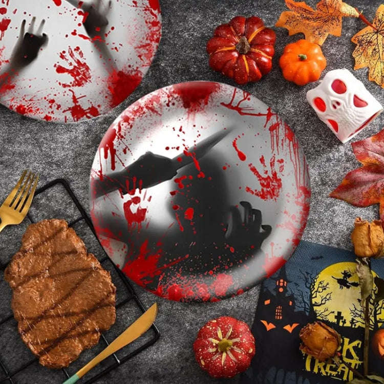 10pcs Halloween Disposable Blood Handprint Tableware Horror Party Decoration, Style: 9 inch Paper...