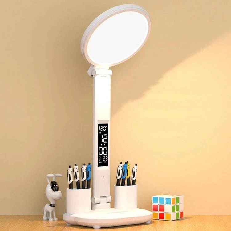 Plug-in Model With Clock  Round Desk Lamp Study Reading Folding Smart Bedside Eye Protection Lamp