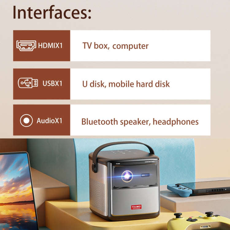 TOUMEI S8 1080P/4K DLP Android 11.OS Wifi 3D Wireless Projector US Plug