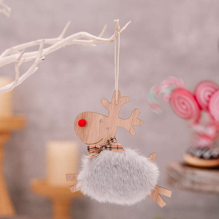 Christmas Tree Wooden Plush Elk Pendant Festival Decorations(Gray)