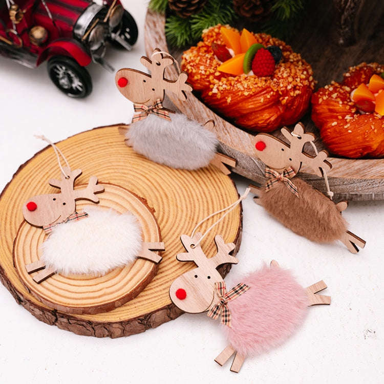 Christmas Tree Wooden Plush Elk Pendant Festival Decorations(Gray)