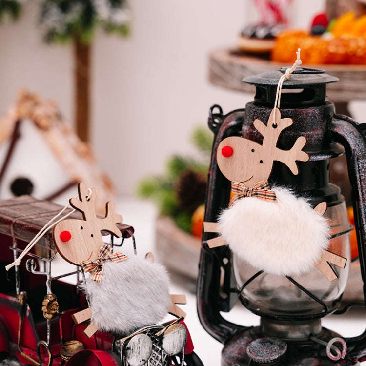 Christmas Tree Wooden Plush Elk Pendant Festival Decorations(Gray)