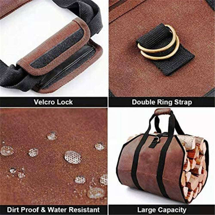 Outdoor Large Capacity Firewood Storage Bag Portable And Durable Logging Kit, Style: 600D PVC(Black)