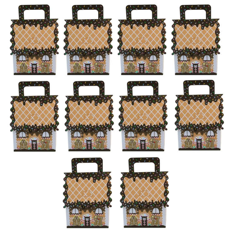 10pcs Christmas Candy Boxes Kraft Paper Christmas House Handbag Candy Boxes, Style: Large Brown Edge