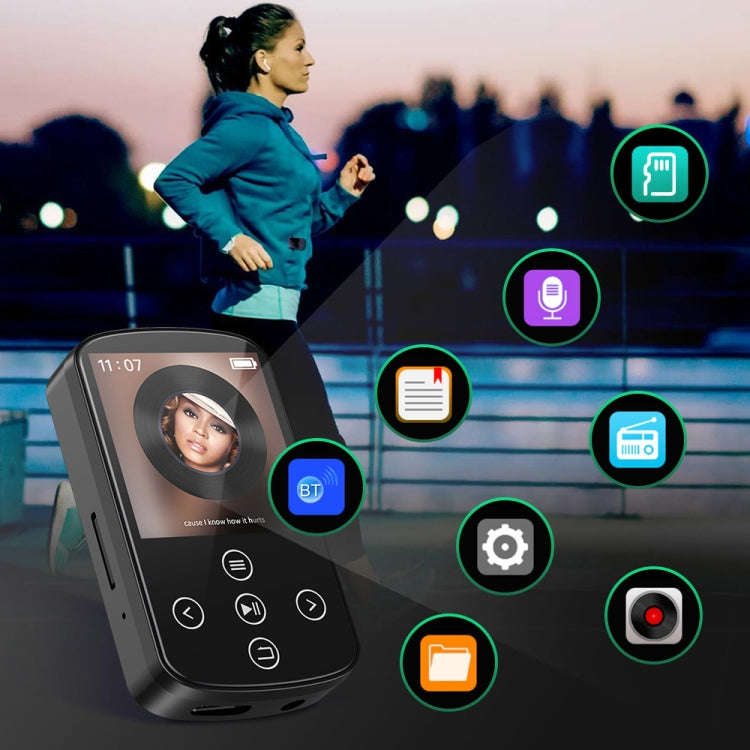 MP3 Bluetooth Music Player HIFI Sports Clip Touch Screen MP4, Memory: 16GB(Black)