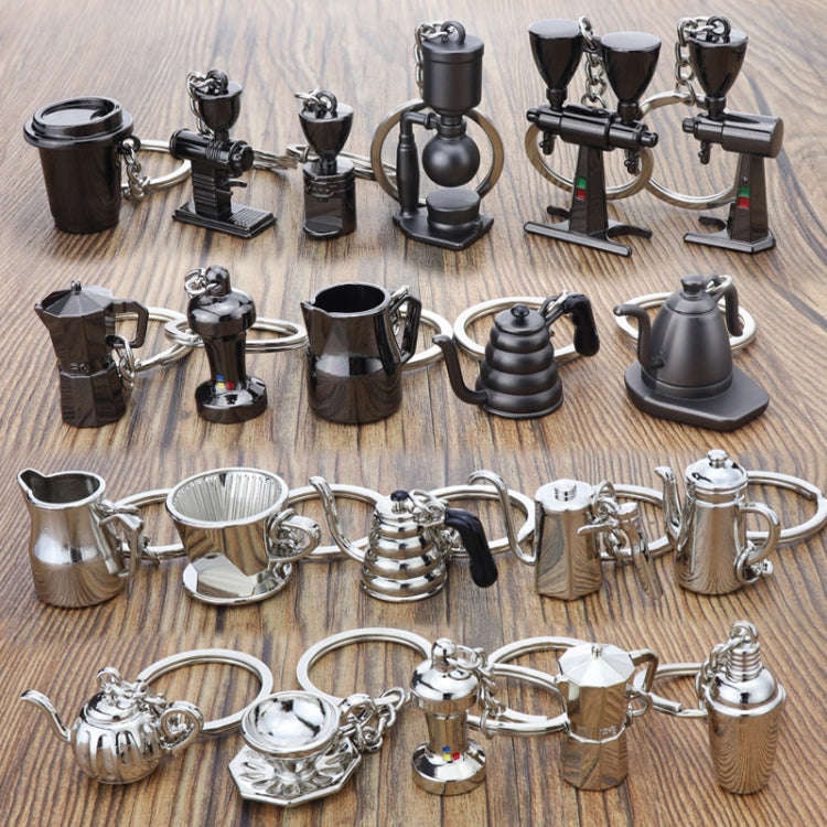 Mini Metal Keychain Coffee Utensils Decorative Pendant, Style: Moka Pot Black