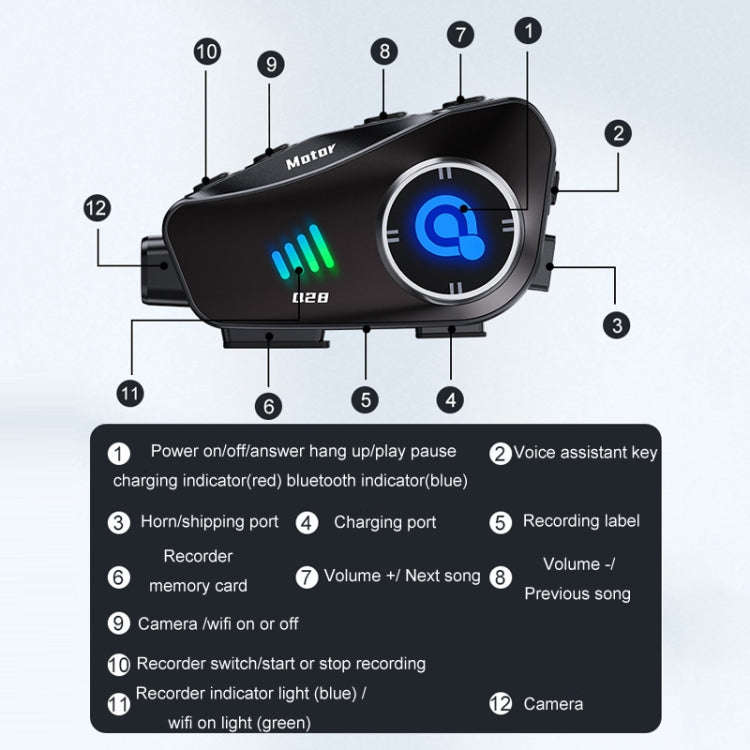 KUQIBAO Q28 Motorcycle Riding Helmet Bluetooth-compatible Headset Recorder(2 In 1 Microphone)