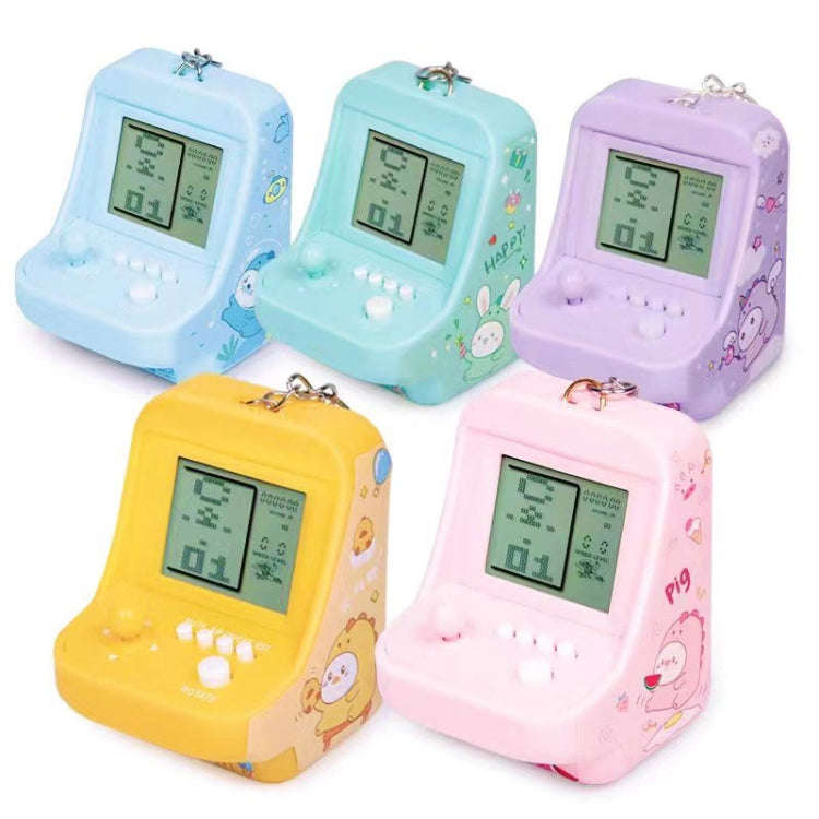 Child Portable Arcade Game Machine Keychain Pendant Mini Building Block Game Toy Gift(Blue)