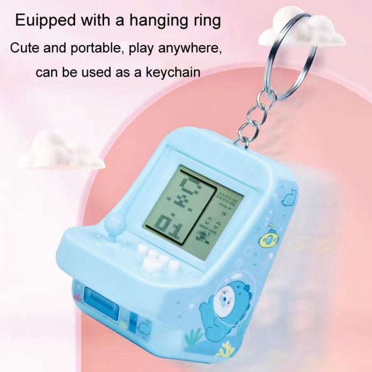Child Portable Arcade Game Machine Keychain Pendant Mini Building Block Game Toy Gift(Blue)