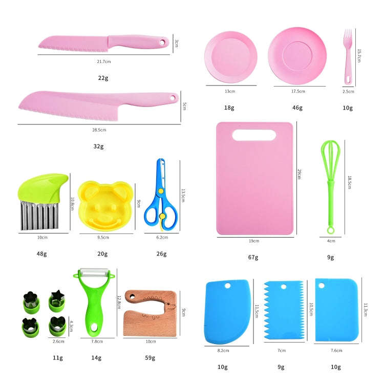 19pcs /Set Children Cooking Knife Set Early Childhood Education Kitchen Tools(Green)