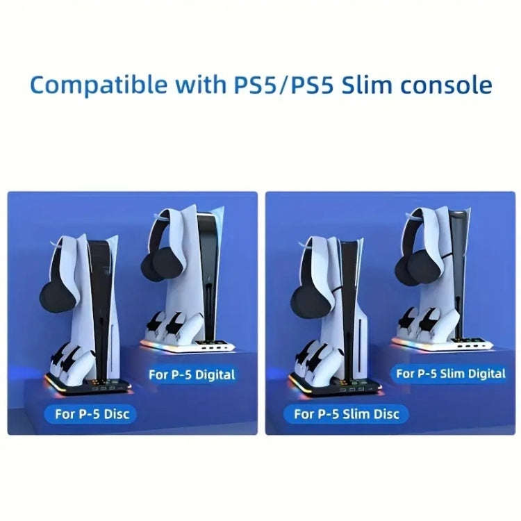 For PS5 Slim / PS5 iplay HA-8008 Cooling Bracket Headphone Organiser Grip Holder Charger(Black)