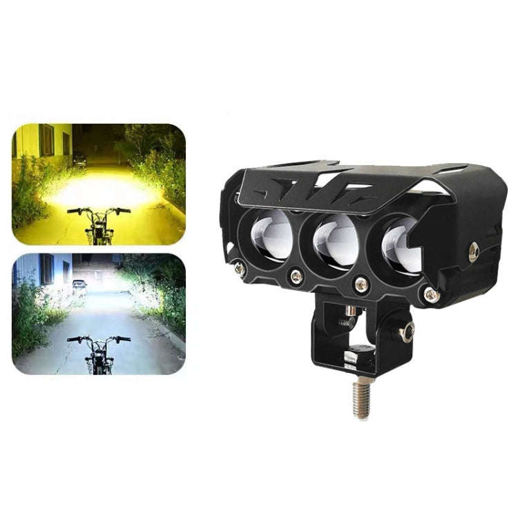 35W Motorcycle Spotlight Dual Color LED Headlight Triple Eye Waterproof Headlight, Model: Flashin...