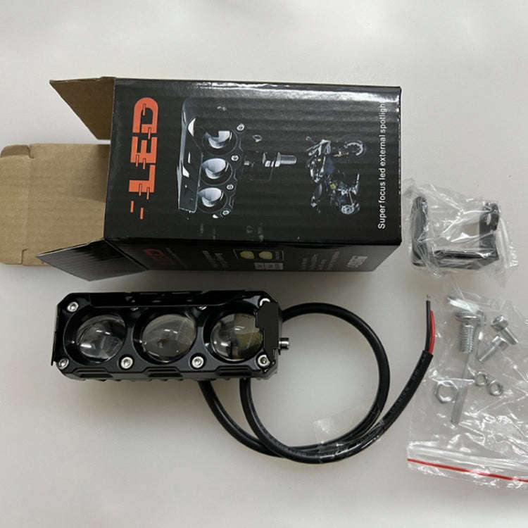 35W Motorcycle Spotlight Dual Color LED Headlight Triple Eye Waterproof Headlight, Model: Flashin...