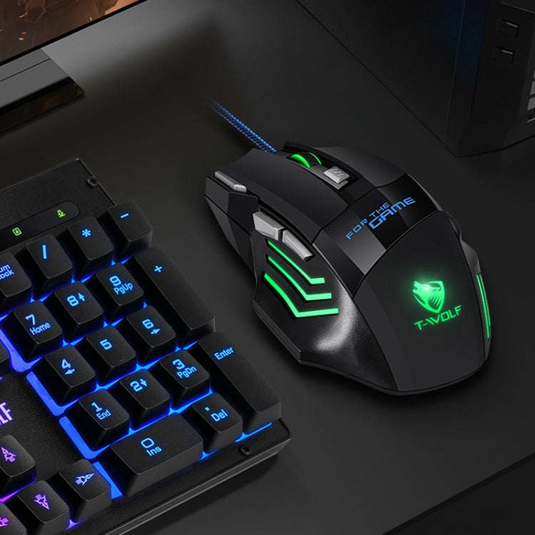 T-WOLF M1 7-keys RGB Atmosphere Light USB Gaming Wired Mouse(Black)