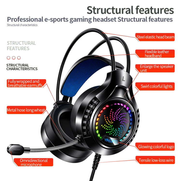 YINDIAO Q7 Colorful Light Computer Wired Headset USB Gaming Headset USB7.1 Sound Card White