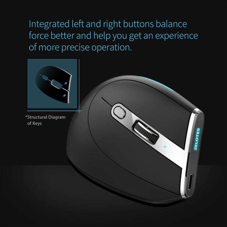 ZELOTES F36 9-Keys Vertical Grip Ergonomic Programming Dual Bluetooth + 2.4G Wireless Mouse(Black)