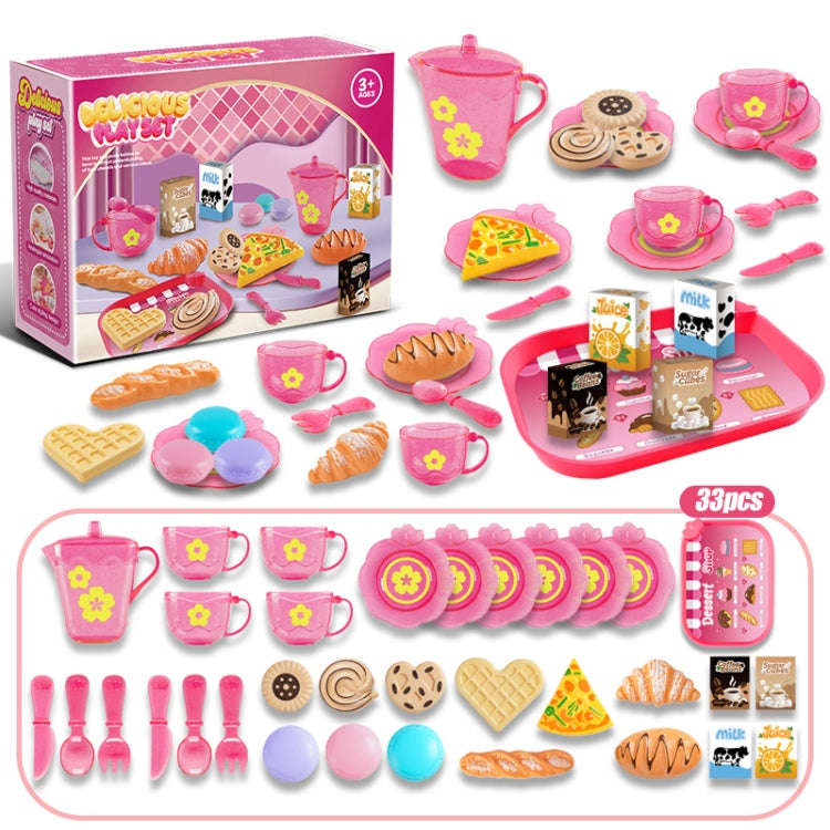 33pcs /Set Simulation Tableware Pretend Play Toy Kit Dessert Role Play Toys(99055 Pink)