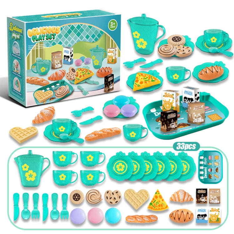 33pcs /Set Simulation Tableware Pretend Play Toy Kit Dessert Role Play Toys(99058 Green)