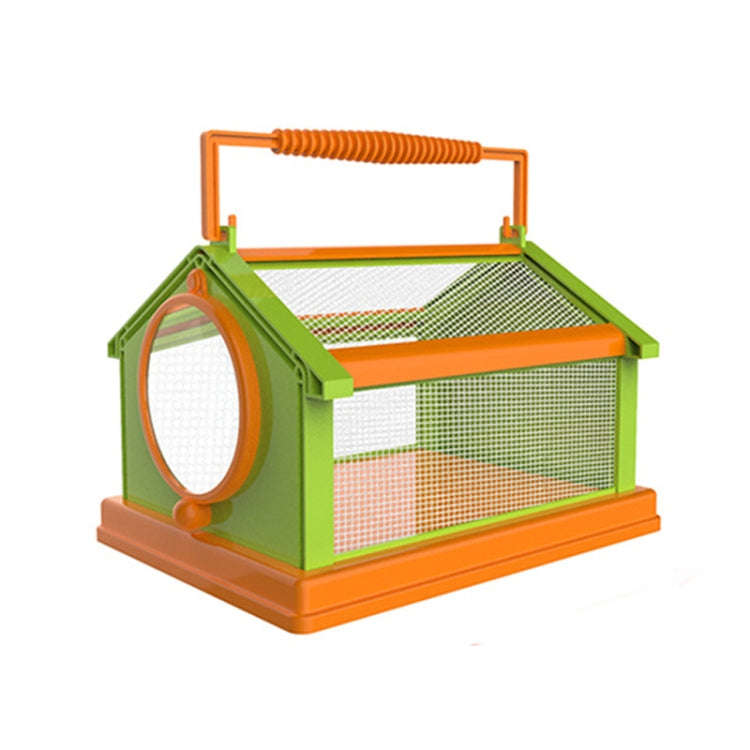DIY Insect Animal Observation Cage with 75mm 3X Magnifying Glass(Green+Orange)