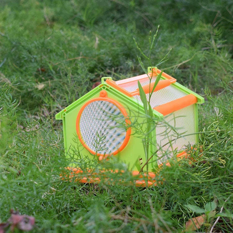 DIY Insect Animal Observation Cage with 75mm 3X Magnifying Glass(Green+Orange)
