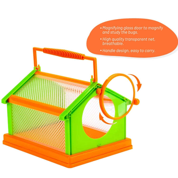 DIY Insect Animal Observation Cage with 75mm 3X Magnifying Glass(Green+Orange)