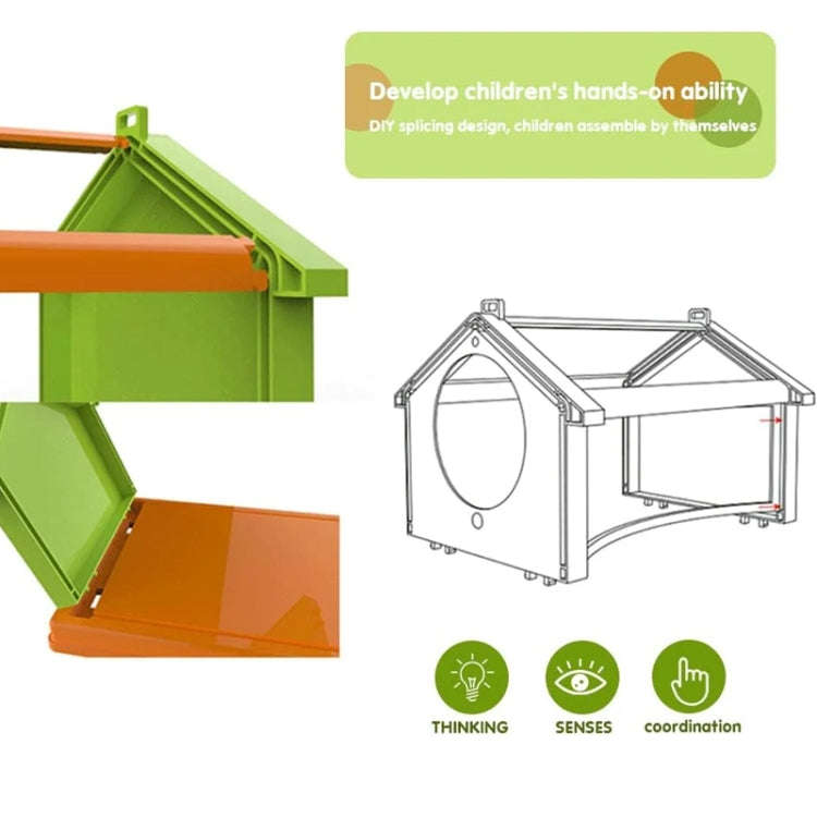DIY Insect Animal Observation Cage with 75mm 3X Magnifying Glass(Green+Orange)