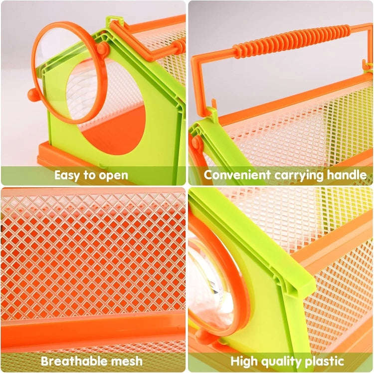 DIY Insect Animal Observation Cage with 75mm 3X Magnifying Glass(Green+Orange)