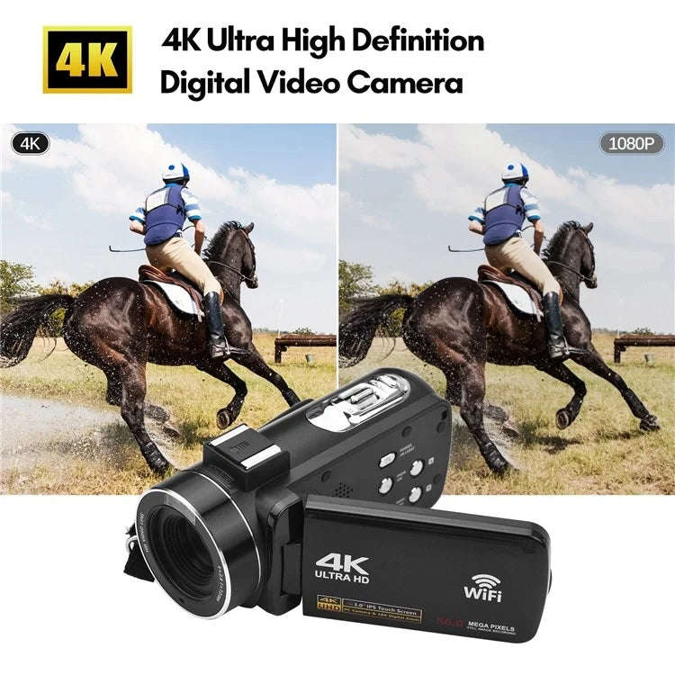 4K  Digital Video Camera 3 Inch IPS Touch Screen 56MP 18X Digital Zoom WiFi Camcorder, Spec: Stan...